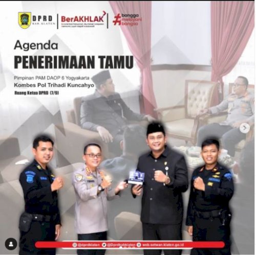 Ketua DPRD Kab. Klaten menerima Tamu dari Pimpinan PAM Daerah Operasi 6 Yogyakarta, Kombes Pol. Trihadi Kuncahyo, di Ruang Ketua DPRD Kab. Klaten, Rabu siang (7/9)  #dprdklaten #daop6yogyakarta