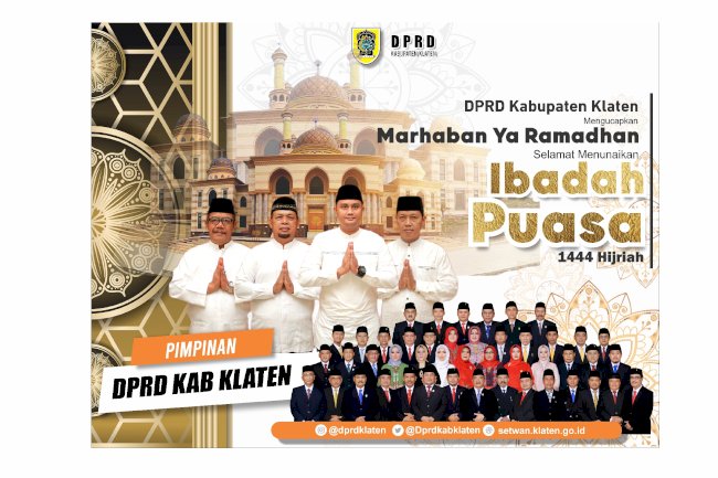 Marhaban Ya Ramadhan, DPRD Kabupaten Klaten mengucapkan Selamat menjalankan puasa Ramadhan, Mari bersihkan hati dan sambut bulan Ramadhan dengan penuh kebahagiaan. #dprd #ramadhan #1444h