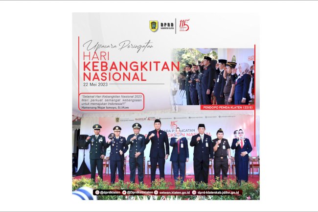 Ketua DPRD Kabupaten Klaten, Hamenang Wajar Ismoyo, S.I.Kom memghadiri upacara peringatan Hari Kebangkitan Nasional ke 115 dengan tema "Semangat untuk Bangkit" di Pendopo Pemerintah Daerah Kab. Klaten, Senin (22/5)  #dprdklaten #upacaraperingatan #harikebangkitannasional #115kebangkitannasional