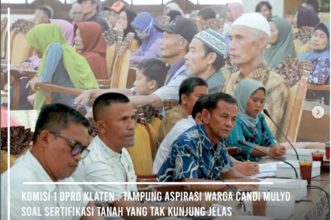 Komisi 1 DPRD Kabupaten Klaten menerima audiensi dari Paguyuban Perjuangan Sertifikasi Tanah Dukuh Candi Mulyo, Kecamatan Tulung,
