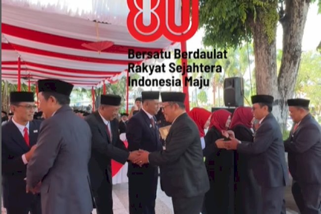 Pimpinan dan Anggota DPRD Kabupaten Klaten Mengikuti Upacara Kebesaran HUT ke-80 Kemerdekaan RI