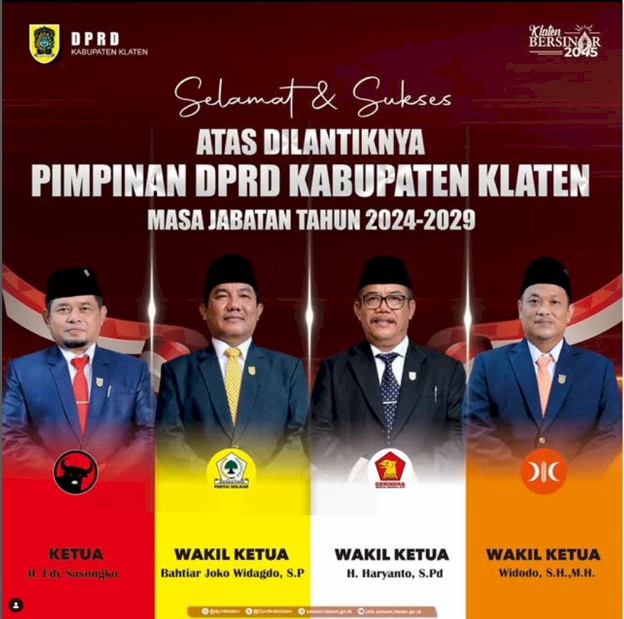 Selamat dan Sukses atas Dilantiknya Pimpinan DPRD Kabupaten Klaten Masa Jabatan 2024-2029