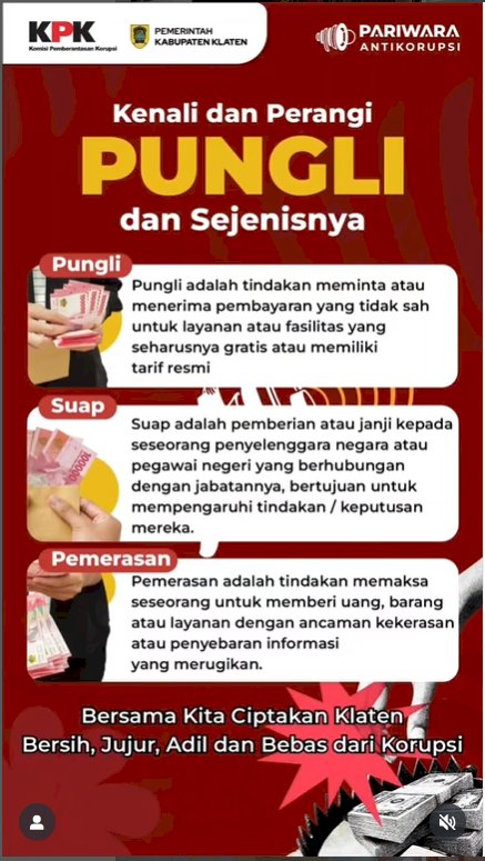 Tak kenal maka tak paham! . Yuk Kenali dan Perangi Pungli, Suap, dan Pemerasan! . Bersama Kita Ciptakan Klaten Bersih Jujur Adil dan Bebas dari Korupsi.