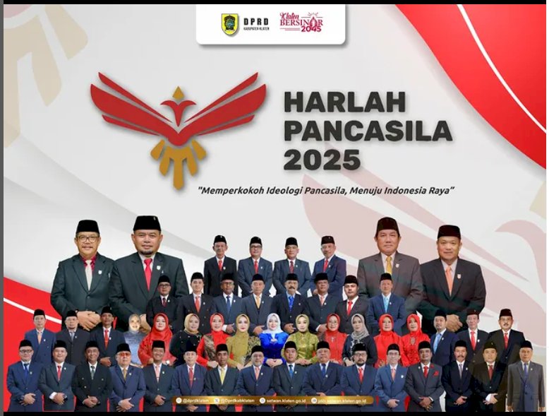 DPRD Kabupaten Klaten mengucapkan Selamat Memperingati Hari Lahir Pancasila 202. Pada momentum bersejarah ini, semangat kebangsaan kembali diteguhkan, dan nilai-nilai Pancasila terus ditanamkan dalam kehidupan bermasyarakat, berbangsa, dan bernegara.
