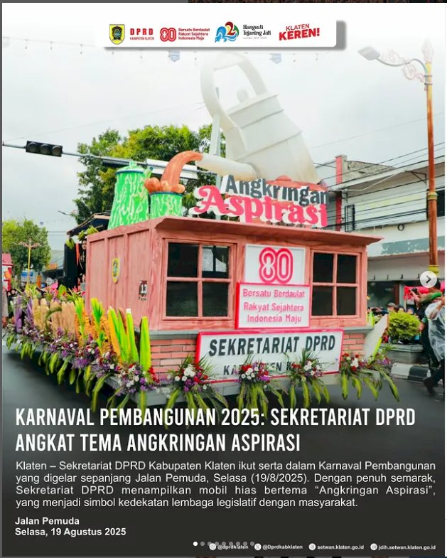 Sekretariat DPRD Klaten Hadirkan Mobil Hias “Angkringan Aspirasi” di Karnaval Pembangunan 2025