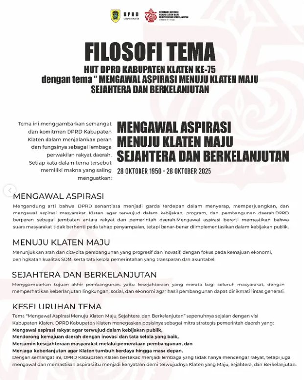 Filosofi  Tema HUT DPRD Kabupaten Klaten Ke-75 , 28 Oktober 2025