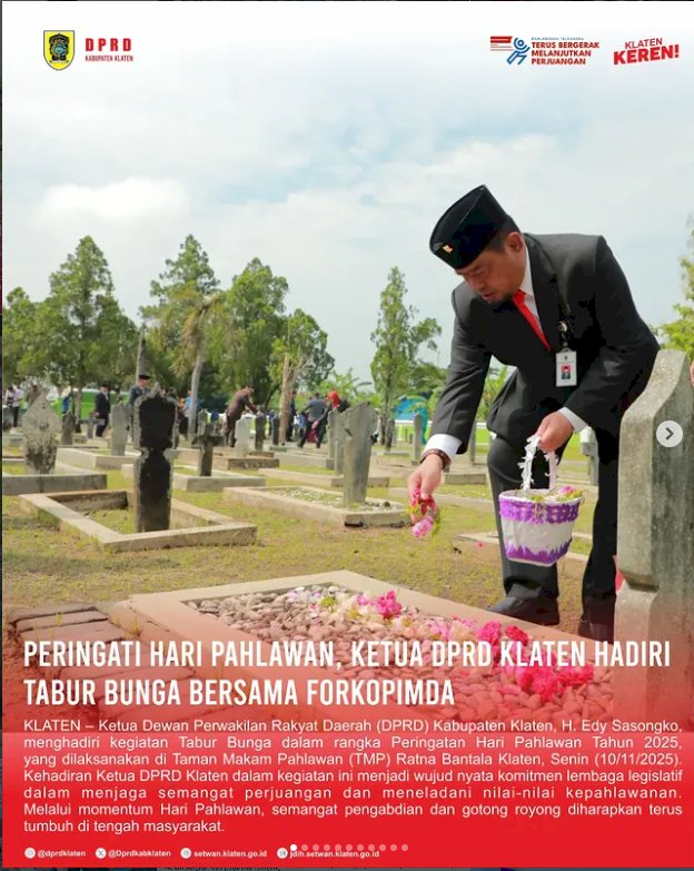 Peringati Hari Pahlawan, Ketua DPRD Klaten Hadiri Tabur Bunga Bersama Forkopimda